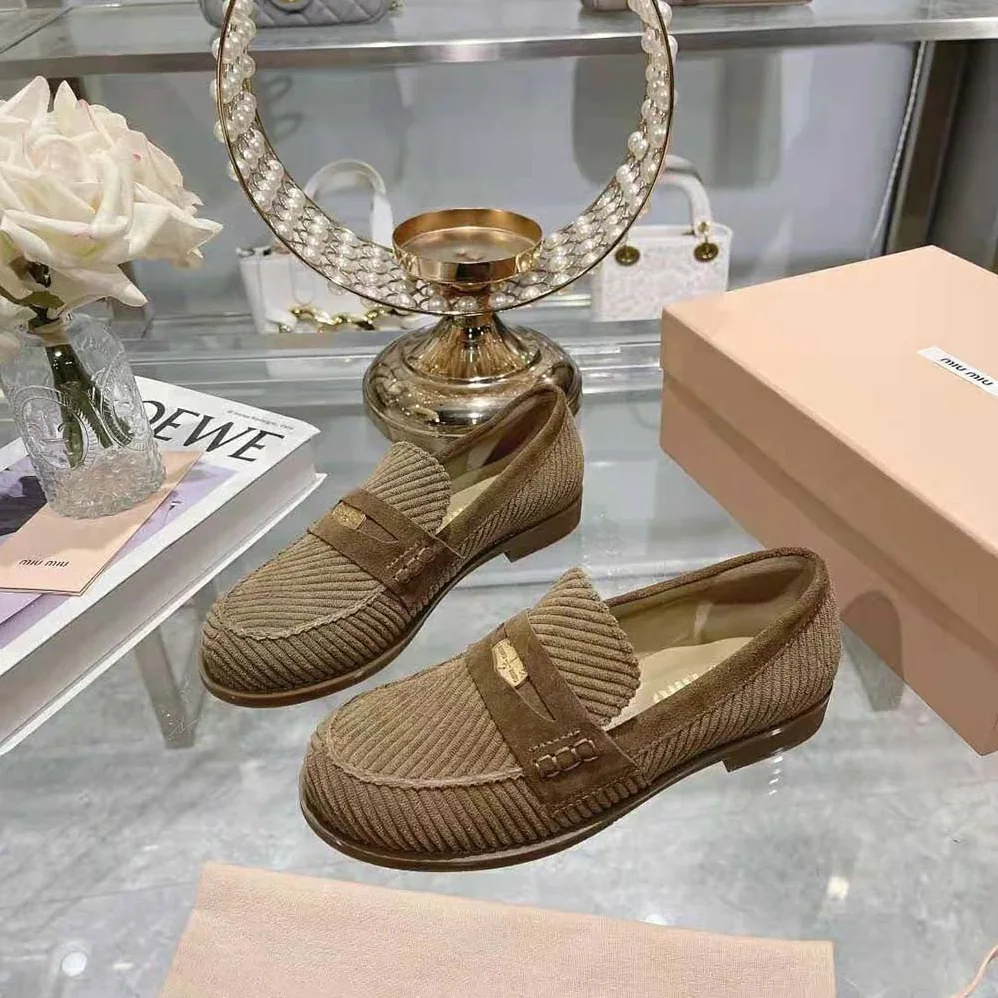 Miu Miu Corduroy Loafers with Screen for Women in printed Logo