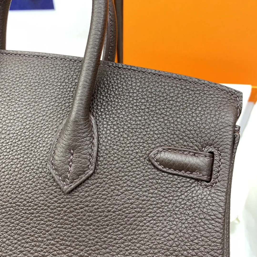 Hermes Birkin Top Handle Bag / Nata Swift Dark Brown Gold Hardware