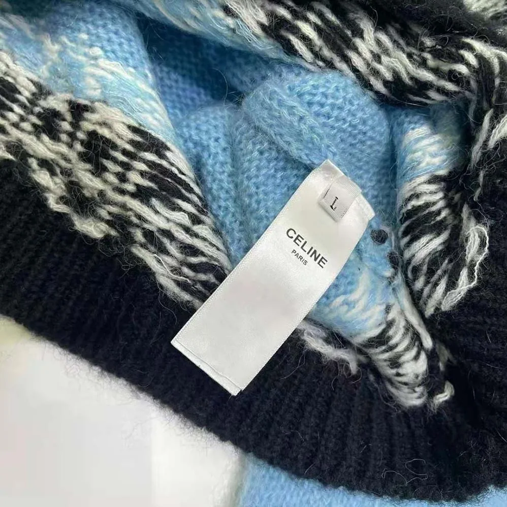 Celine Brushed Wool Crew-Neck Sweater with Fair Isle Detail for Women Celine Brushed Wool Crew-Neck Sweater with Fair Isle Detail for Women