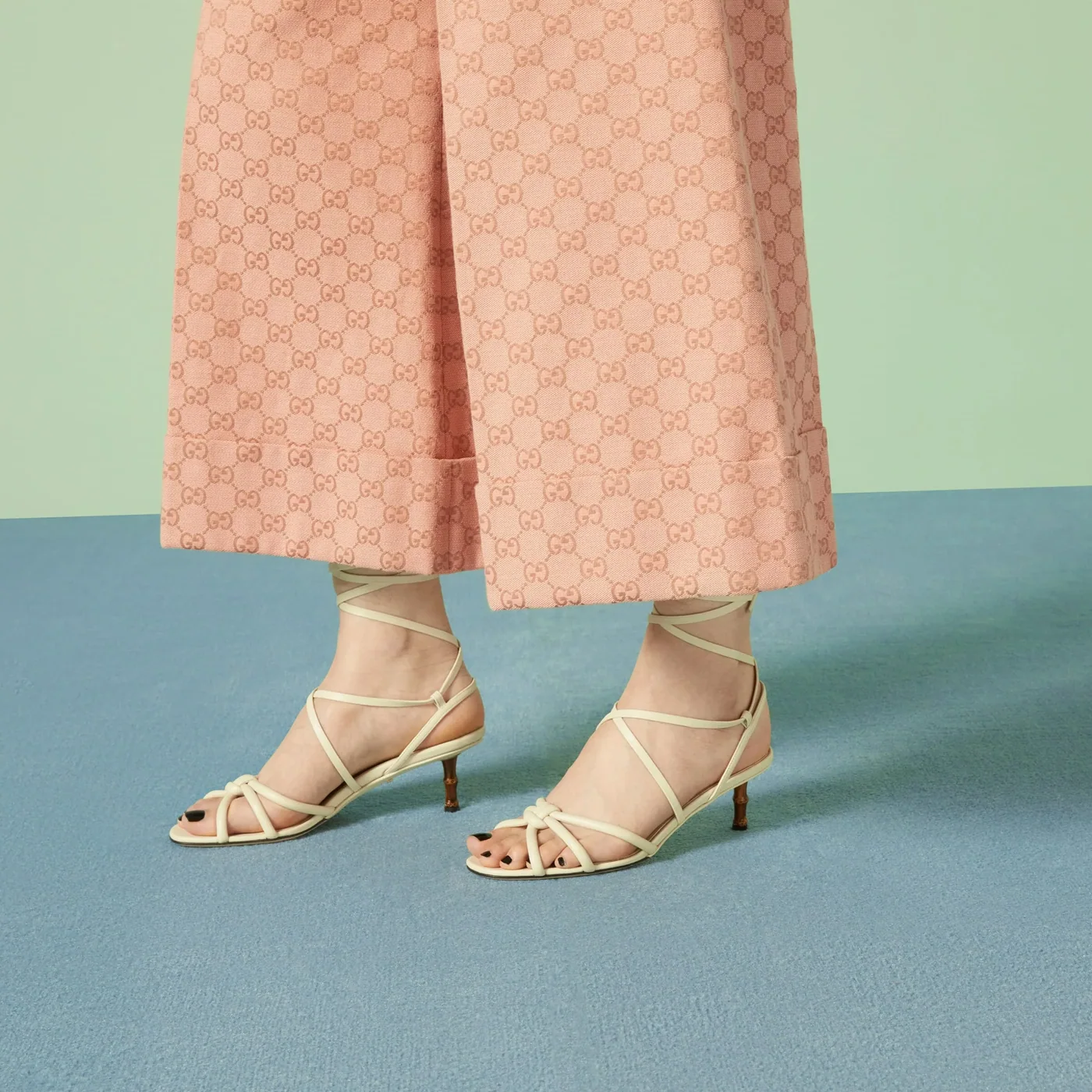 Strappy Sandal With Bamboo White Strappy Sandal With Bamboo White