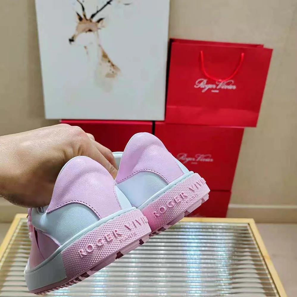 Roger Vivier Very Vivier Strass Buckle Sneakers in Leather for Women in Pink Roger Vivier Very Vivier Strass Buckle Sneakers in Leather for Women in Pink