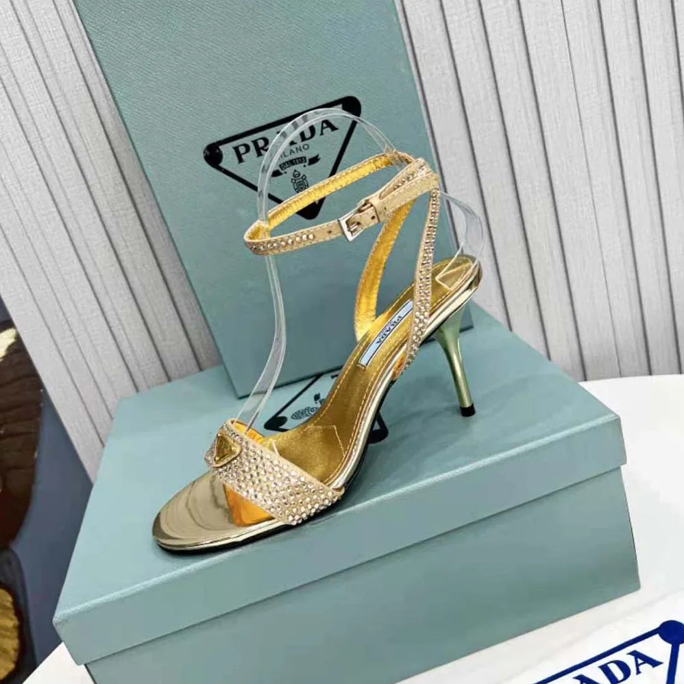Prada Satin Sandals with Crystals for Women in Gold