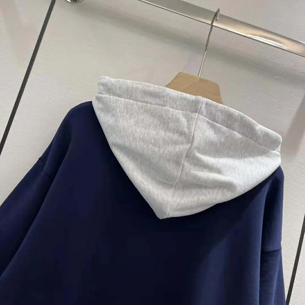 Celine Two-Tone Hoodie in Cotton Fleece for Women in Navy