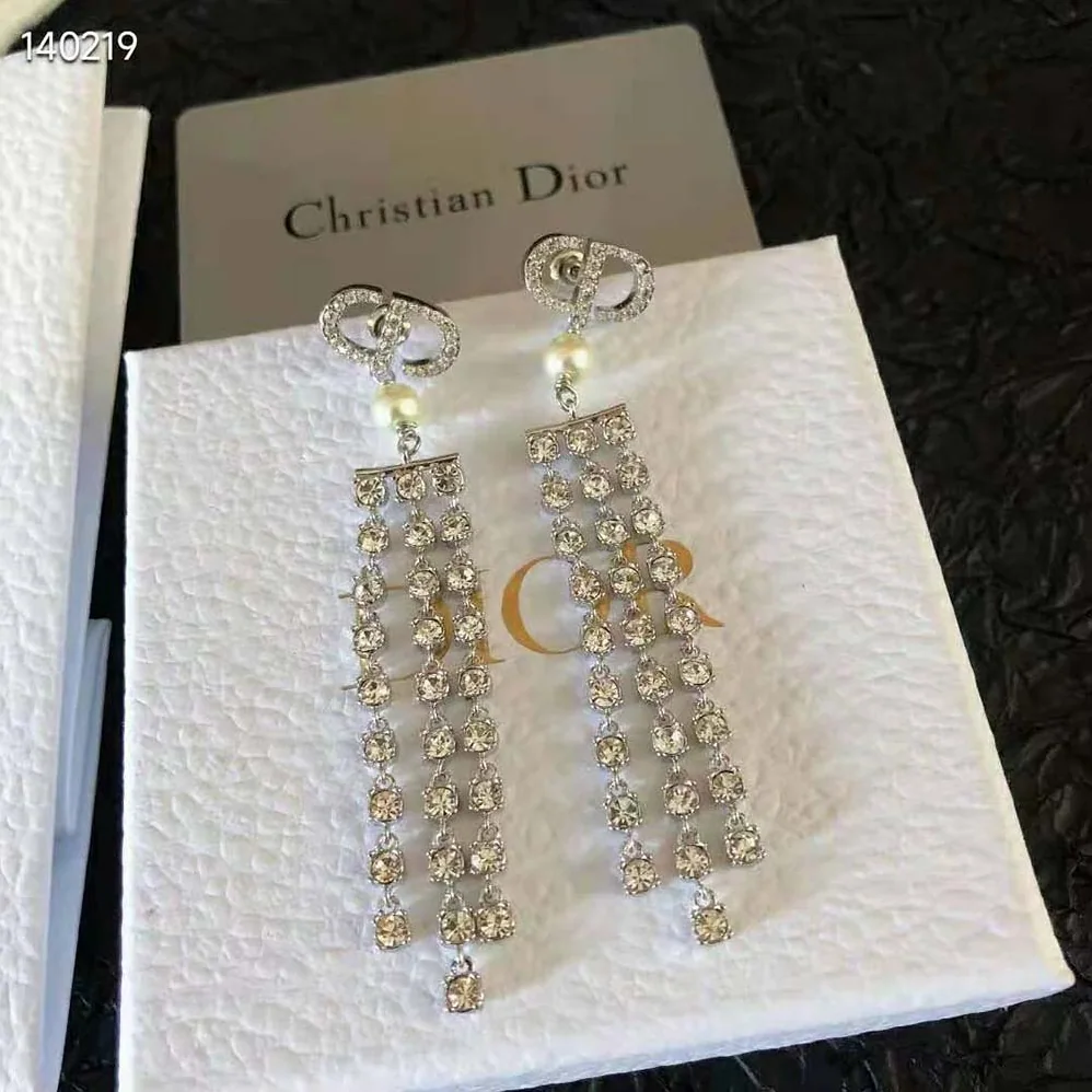 Dior 30 Montaigne Earrings Silver-Finish Metal with White Resin Pearls and Silver for Women in Tone Crystals