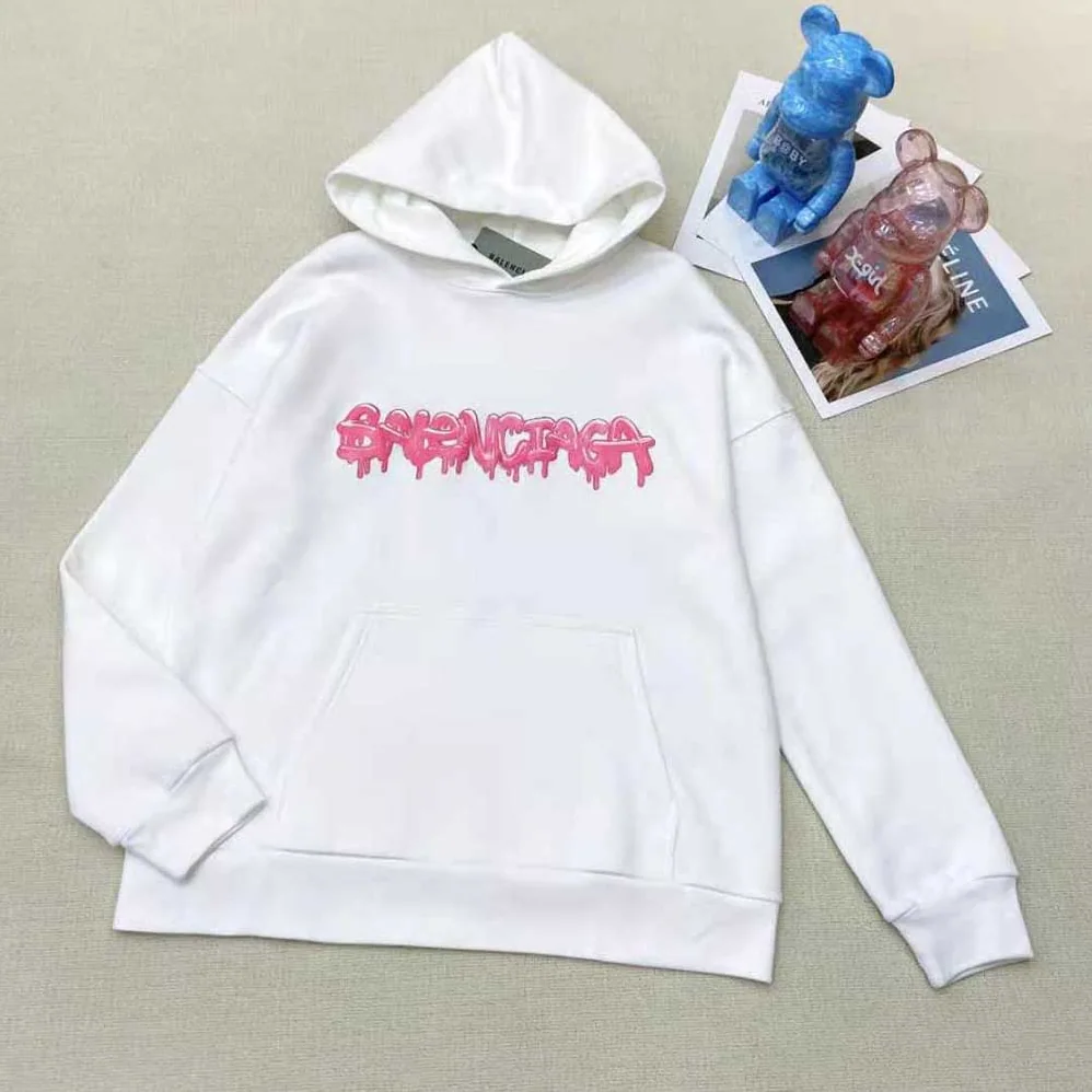 Balenciaga Slime Hoodie Wide Fit in White and Pink Heavy Fleece for Women