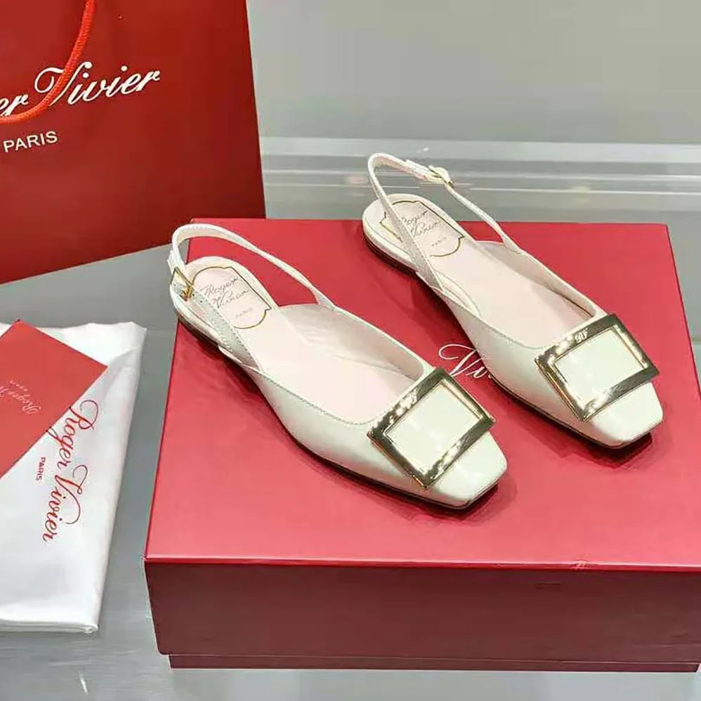 Roger Vivier Trompette Metal Buckle Slingback Ballerinas in Patent Leather for Women in White Roger Vivier Trompette Metal Buckle Slingback Ballerinas in Patent Leather for Women in White