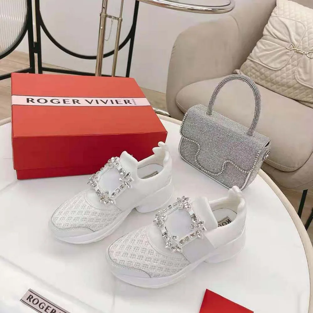 Roger Vivier Viv' Run Strass Buckle Sneakers in Technical Fabrics for Women in White