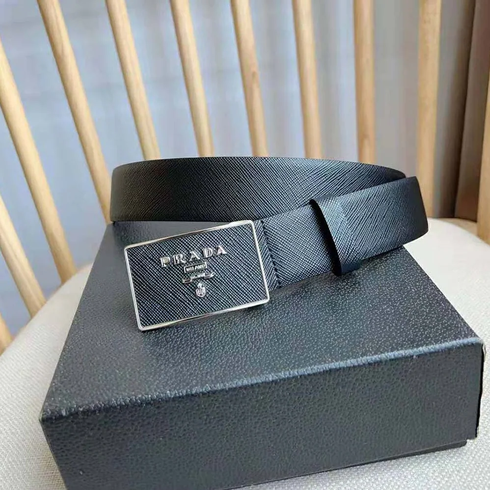 Prada Saffiano Leather Belt for Men in Black Prada Saffiano Leather Belt for Men in Black