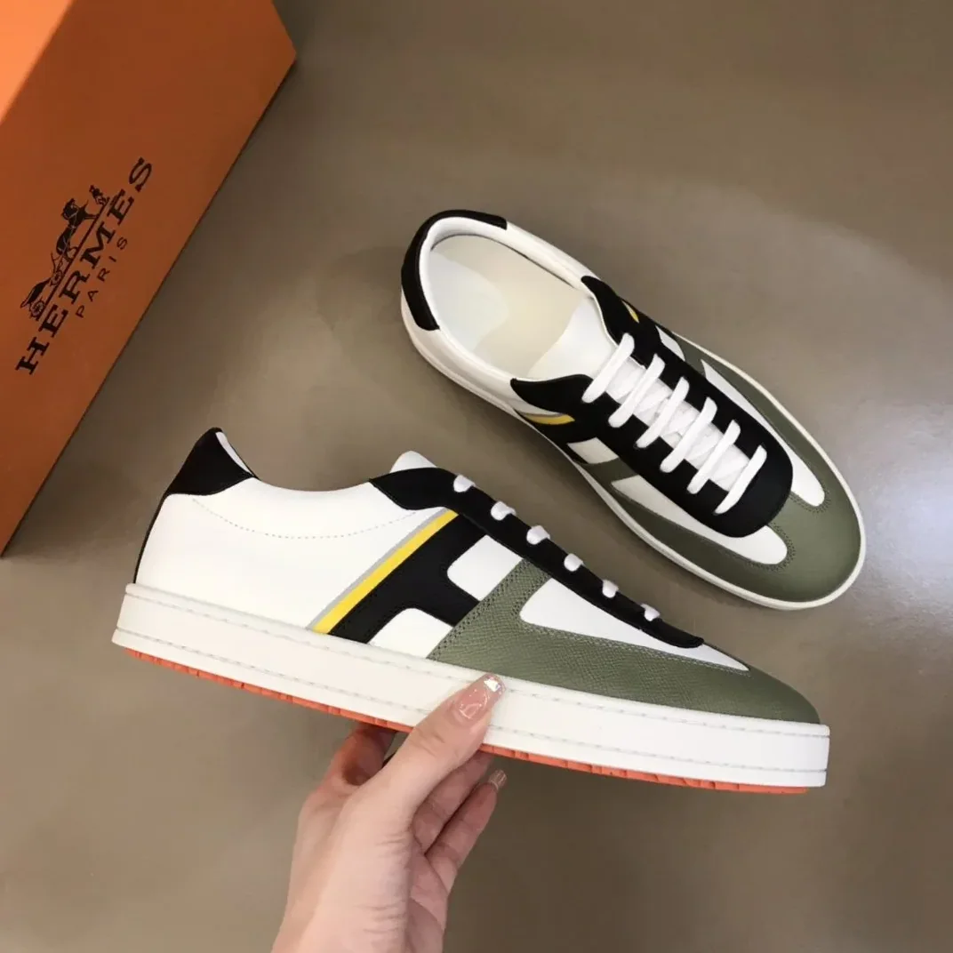 Hermes Boomerang Sneaker White in Green/Black