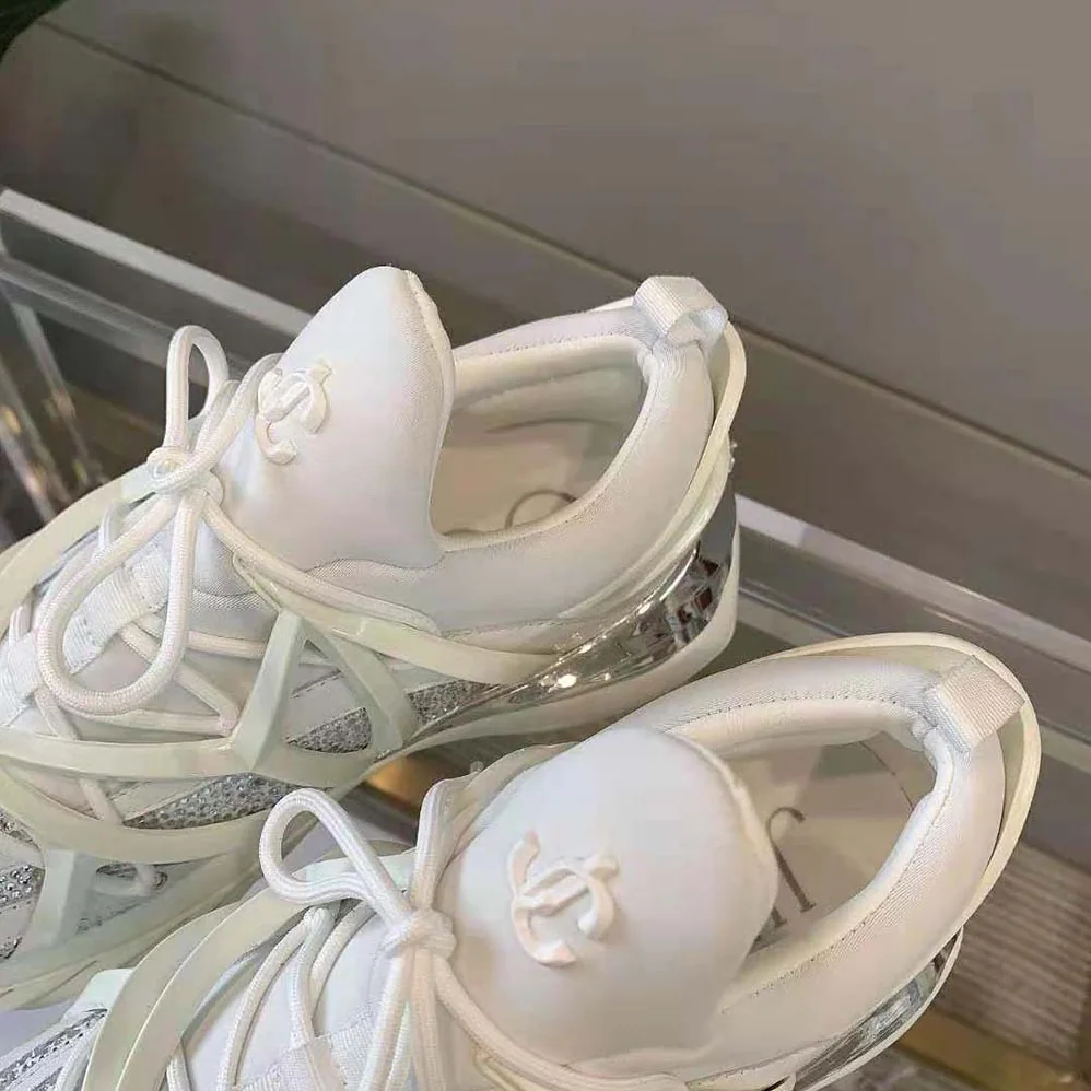 Jimmy Choo Cosmos/F White Neoprene and Leather Low for Women in Top Trainers with Crystals Jimmy Choo Cosmos/F White Neoprene and Leather Low for Women in Top Trainers with Crystals