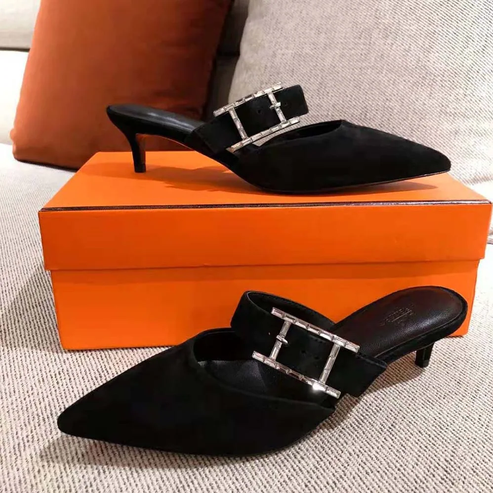Hermes Blink Mule Mule in Suede Goatskin for Women in Black