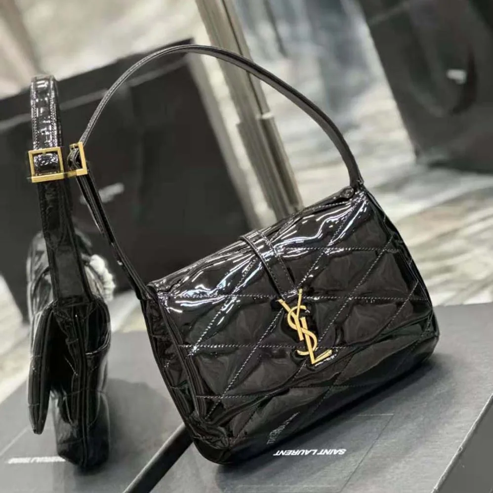 Saint Laurent YSL Le 57 Hobo Bag in Quilted Patent for Women in Black Saint Laurent YSL Le 57 Hobo Bag in Quilted Patent for Women in Black