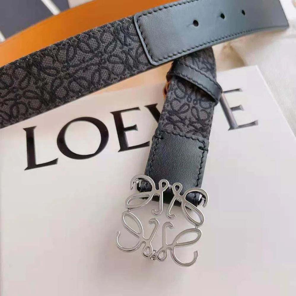 Loewe Anagram Belt in Jacquard and Calfskin for Men in Black Loewe Anagram Belt in Jacquard and Calfskin for Men in Black