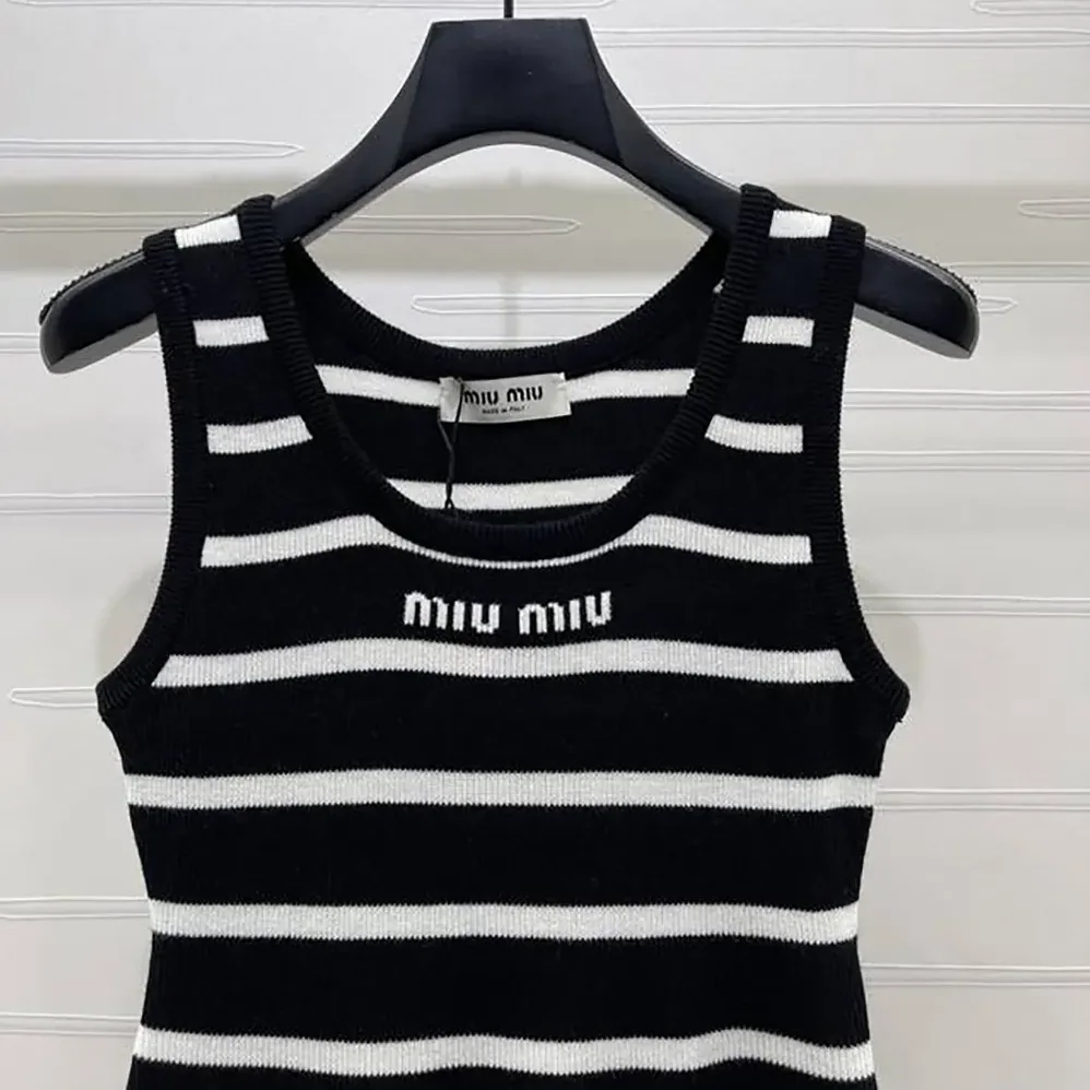 Miu Miu Striped Knitted Sports Vest for Women in Black Miu Miu Striped Knitted Sports Vest for Women in Black