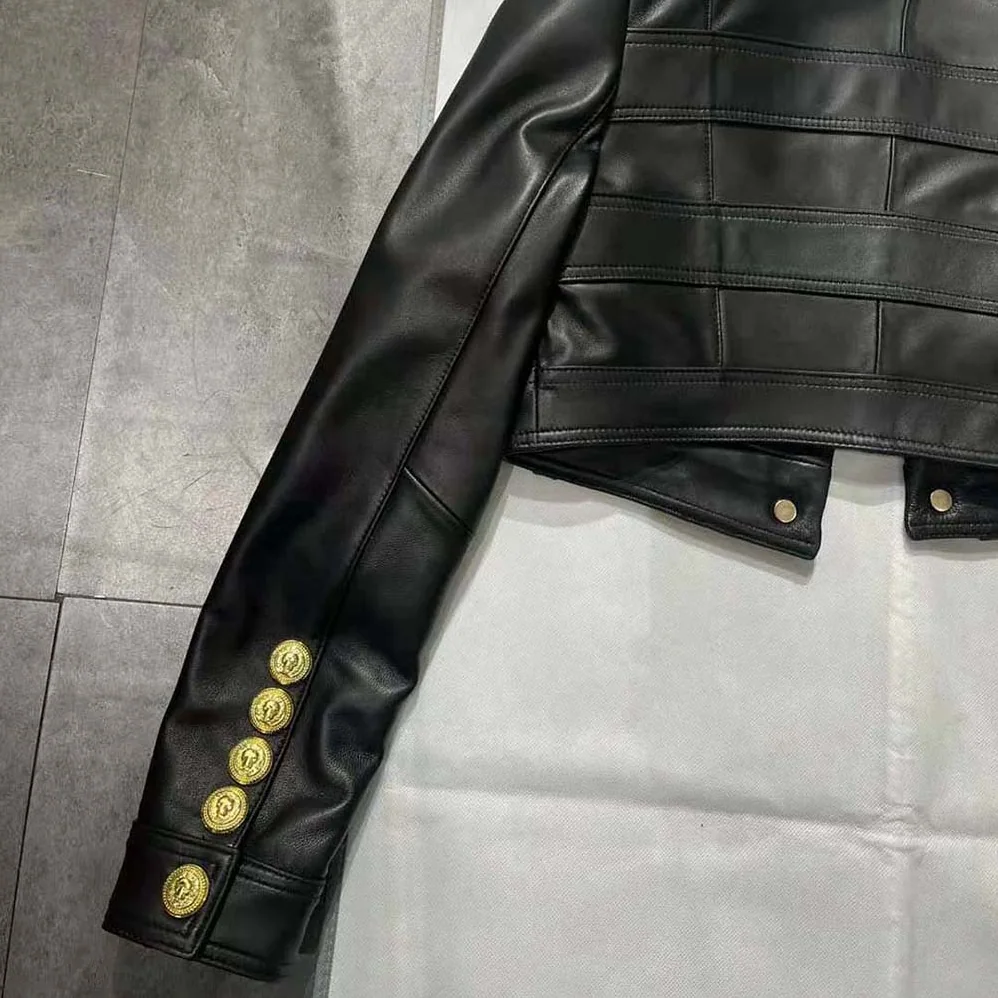 Balmain Short Soft Leather Jacket in Lambskin for Women in Black