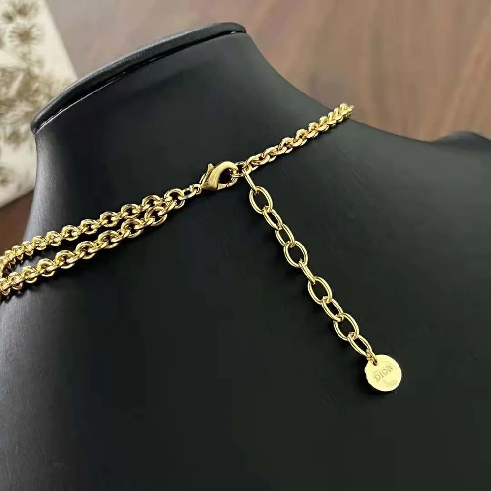 Dior 30 Montaigne Necklace Gold-Finish Metal and Sand Pink Lacquer for Women Dior 30 Montaigne Necklace Gold-Finish Metal and Sand Pink Lacquer for Women