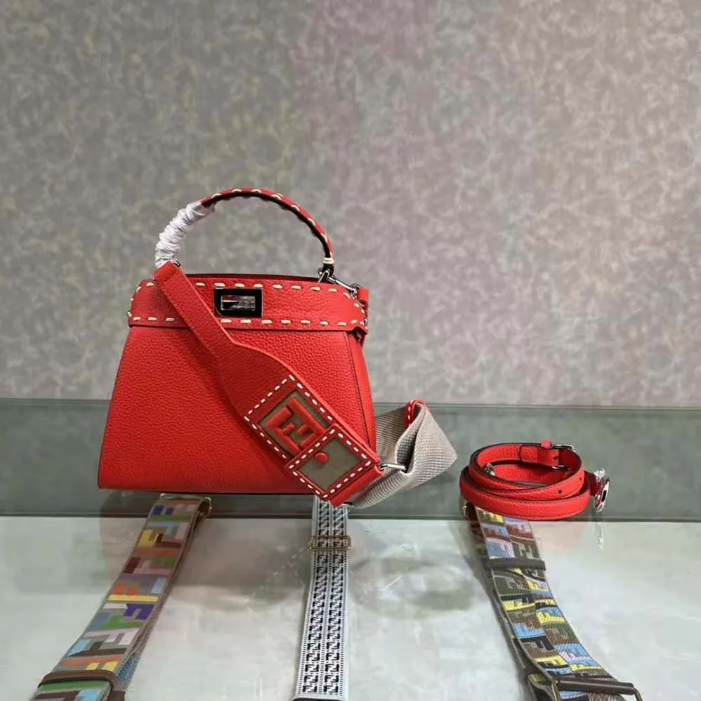 Fendi Peekaboo Iconic Mini Full Grain Leather Bag for Women in Red