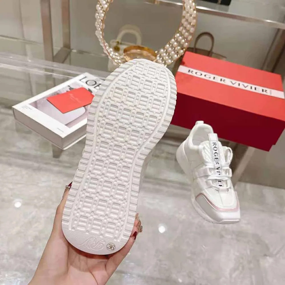 Roger Vivier Viv Go Lace Up Sneakers in Technical Fabrics for Women in White Roger Vivier Viv Go Lace Up Sneakers in Technical Fabrics for Women in White