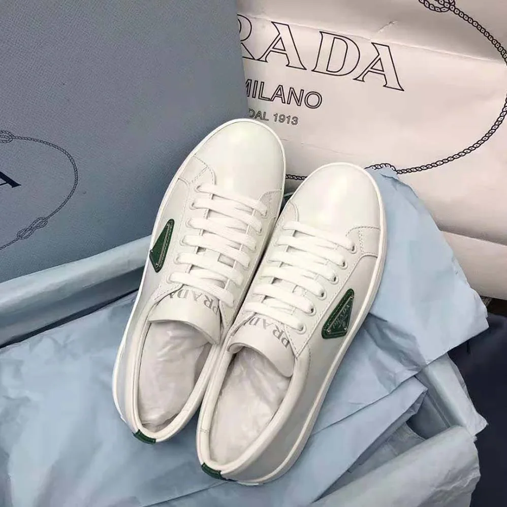 Prada Brushed Leather Sneakers for Men in Green