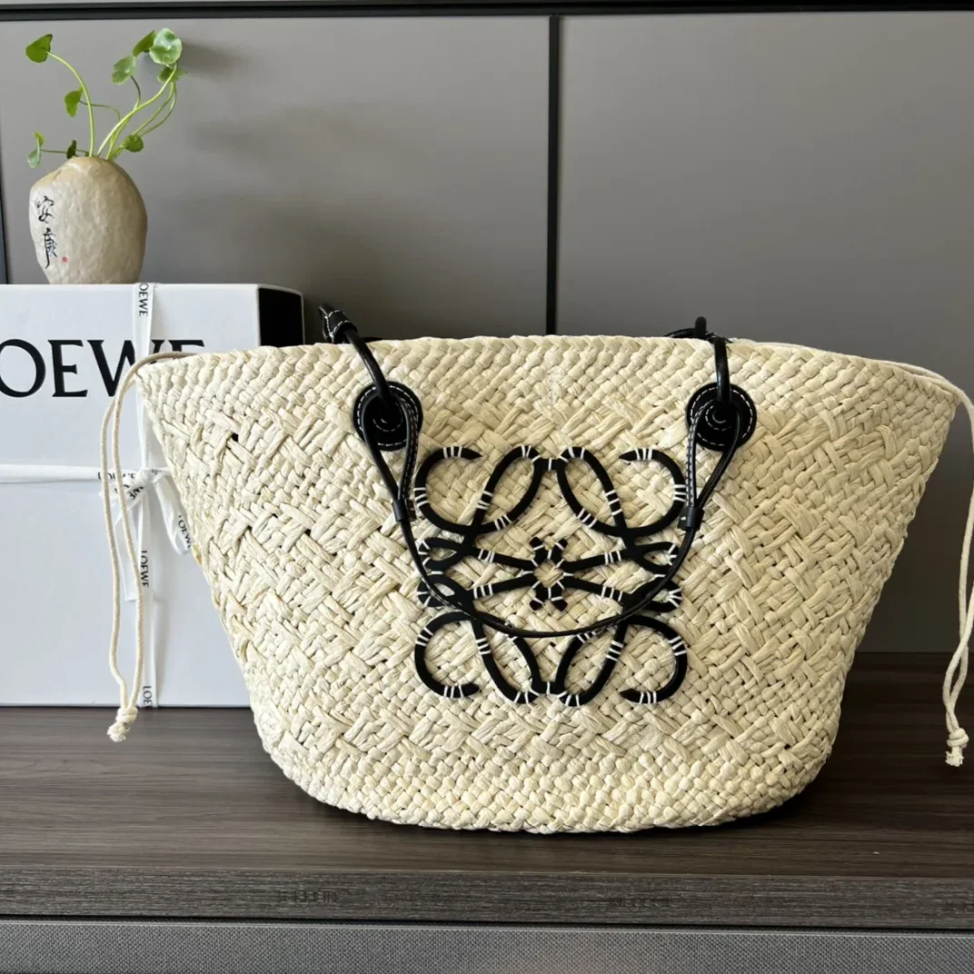 Loewe Anagram Basket Tote Bag Beige Black A223T43X02 Loewe Anagram Basket Tote Bag Beige Black A223T43X02
