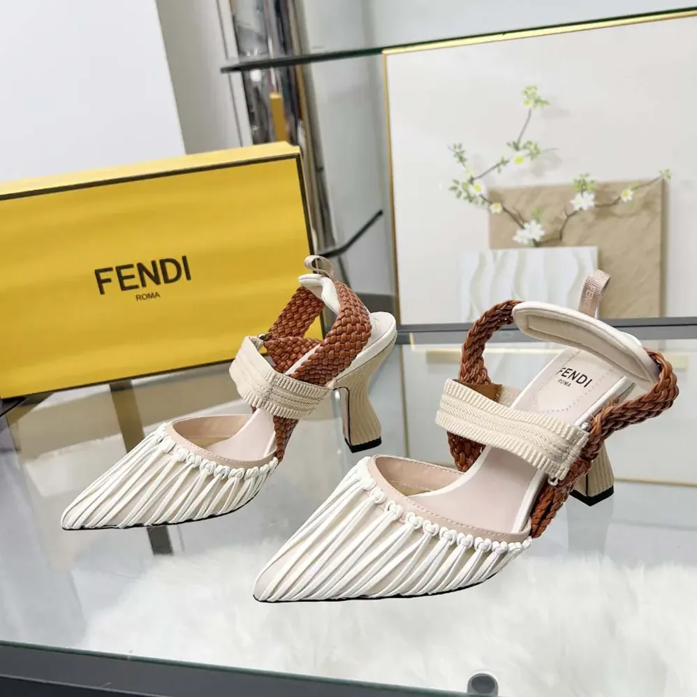 Fendi Colibrì Mesh and Braided Leather High for Women in heeled Slingbacks