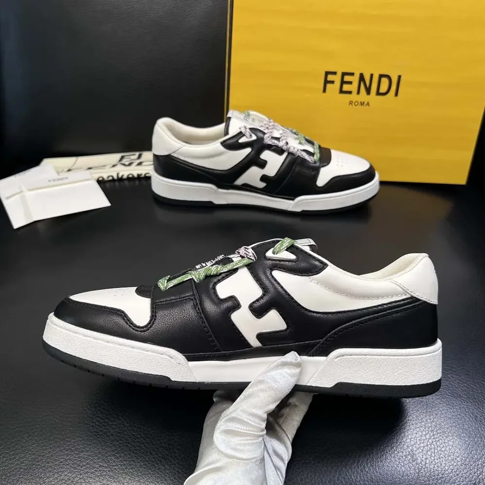 Fendi Match Black and White Leather Low for Unisex in tops