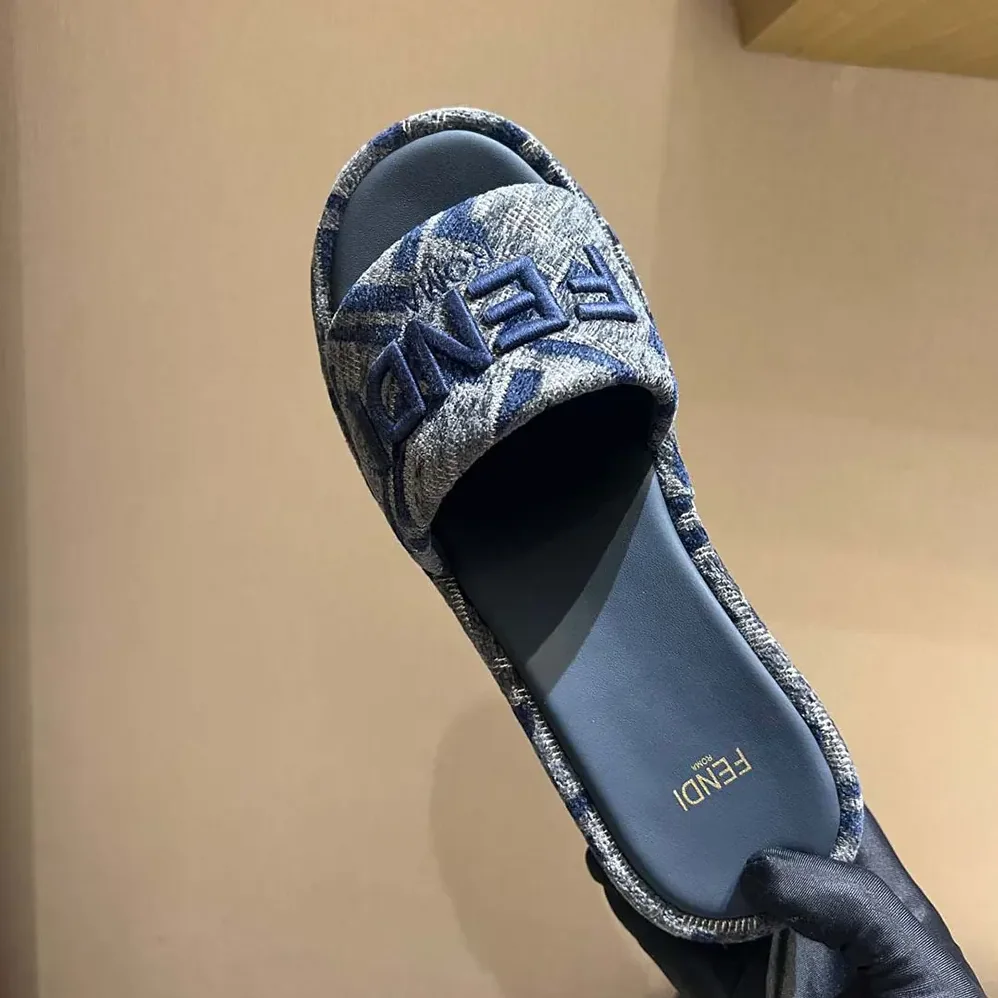 Fendi Sunshine FF Chenille Jacquard Platform Sandals for Women