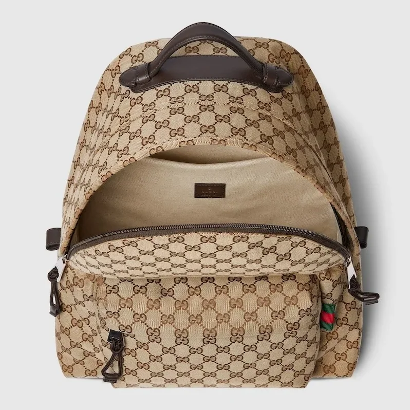 Gucci Medium GG Backpack With Web Beige And Dark Brown /
