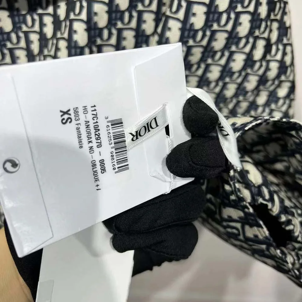 Dior Hooded Anorak Blue and Ecru Technical Taffeta Jacquard with Dior Oblique Motif for Women