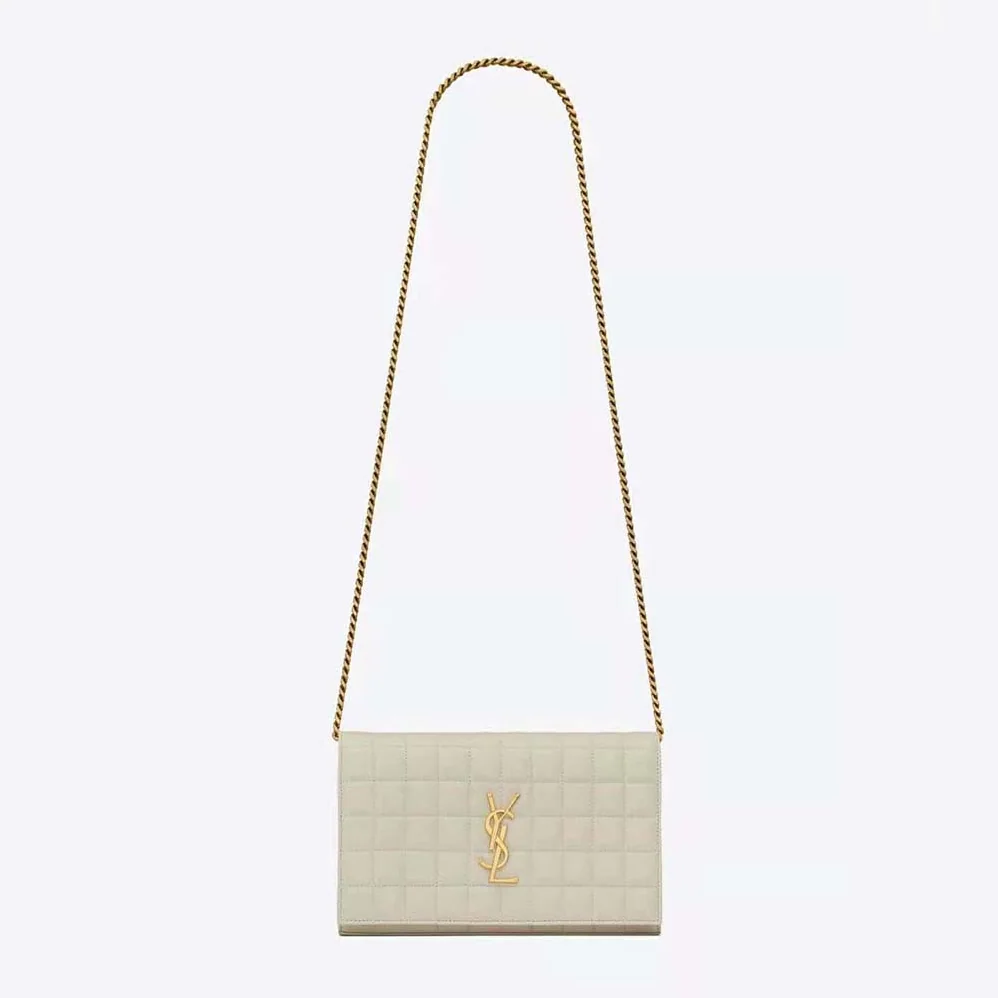 Saint Laurent YSL Le Maillon in Quilted Shiny Leather for Women in White Saint Laurent YSL Le Maillon in Quilted Shiny Leather for Women in White