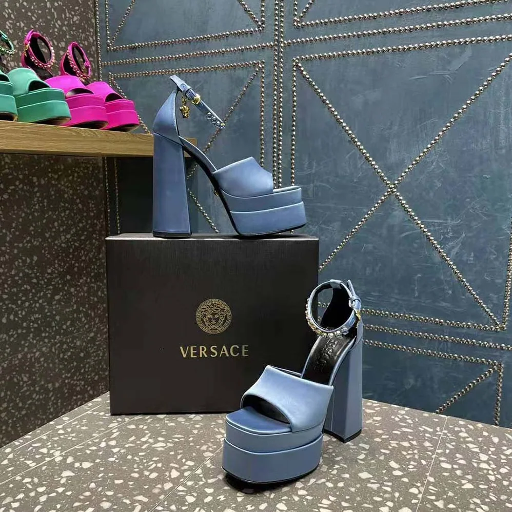 Versace Medusa Aevitas Platform Sandals for Women in Blue