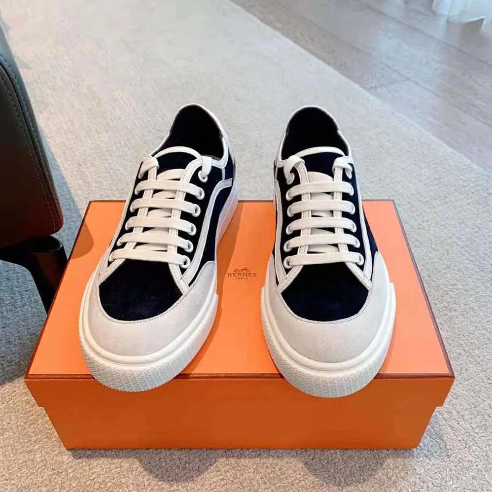 Hermes Get Sneaker in Suede Goatskin and Calfskin with Signature “Hermès Paris” Stencil for Unisex in Black