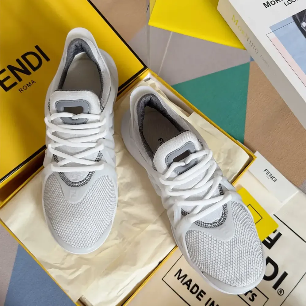 Fendi Tag Sneakers White Technical Mesh Running Sneakers for Men Fendi Tag Sneakers White Technical Mesh Running Sneakers for Men