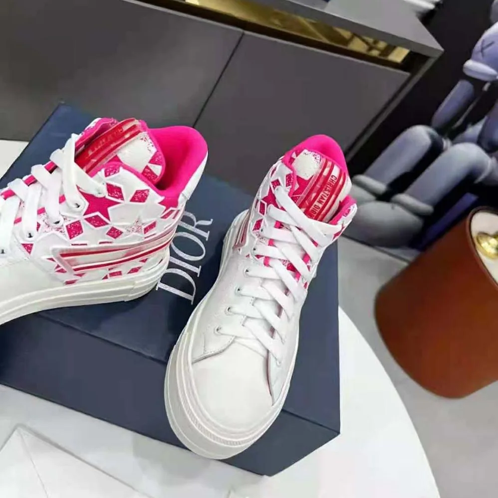 Dior Walk N Dior Star Sneaker Bright Pink and White Calfskin and Technical Fabric for Unisex