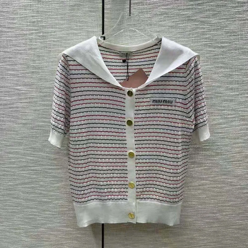 Miu Miu Cotton Sweater with Knit Logo Patch for Women