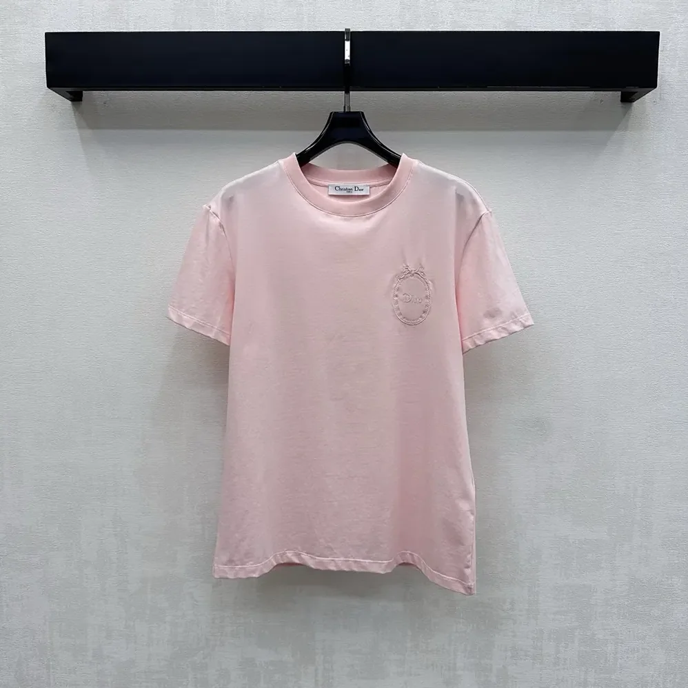 Dior Fitted Dior Médaillon Embroidered T for Men in shirt Pink Cotton Jersey