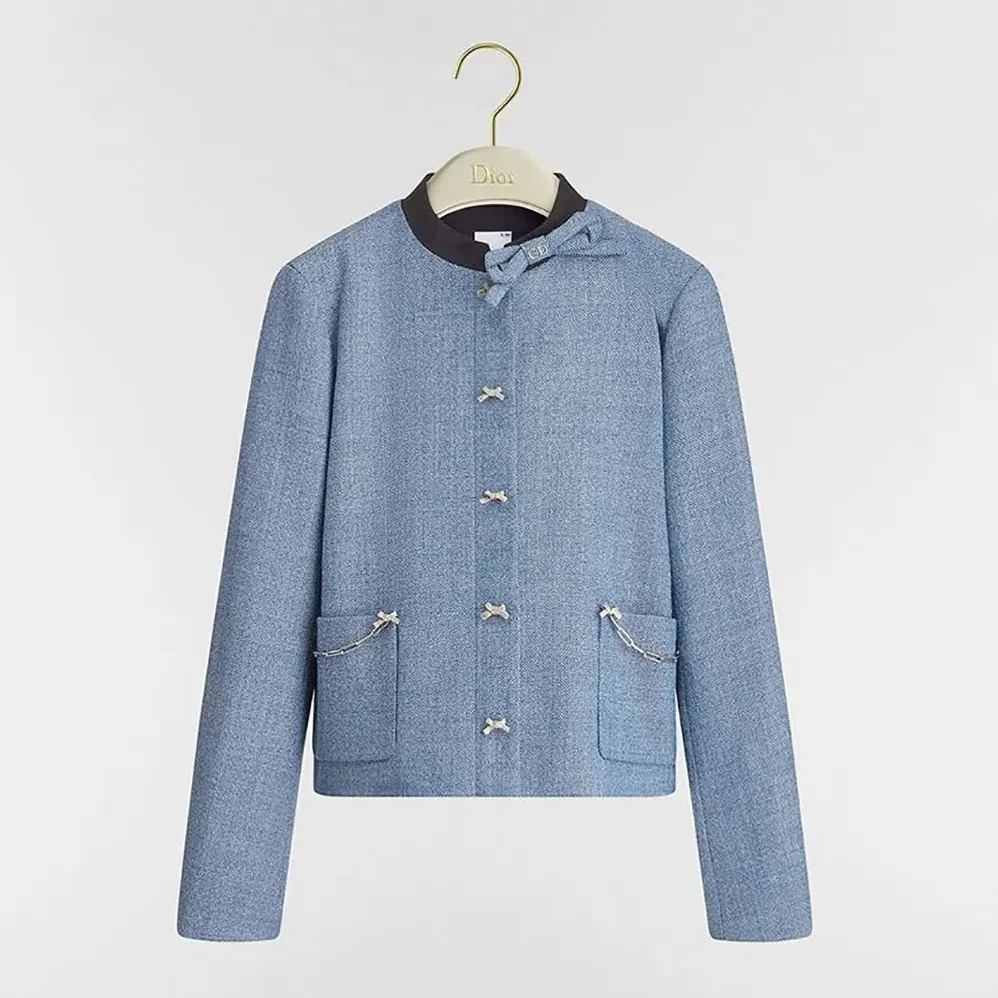 Dior Cropped Jacket Blue Virgin Wool Tweed for Women Dior Cropped Jacket Blue Virgin Wool Tweed for Women