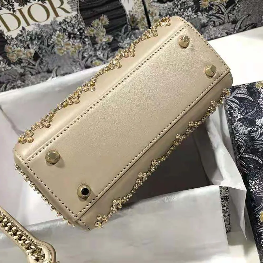 Dior Mini Lady Dior Bag Metallic Cannage Calfskin with Platinum Beaded Embroidery for Women