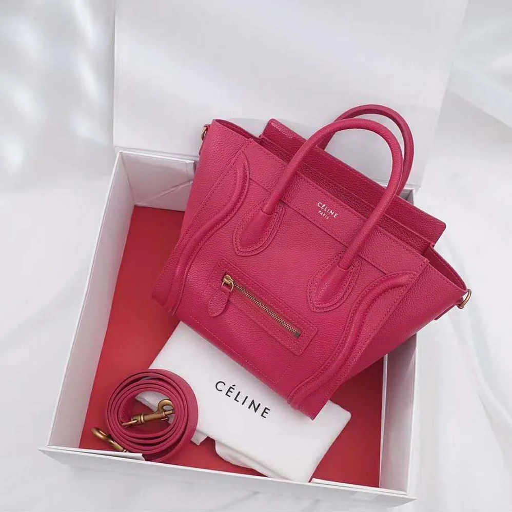 Celine Nano Luggage Bag in Drummed Calfskin for Women in Rose Celine Nano Luggage Bag in Drummed Calfskin for Women in Rose