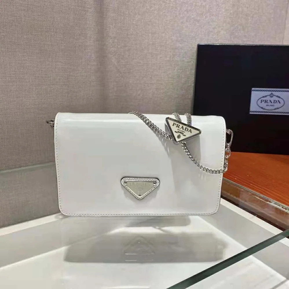 Prada Brushed Leather Shoulder Bag for Women in White