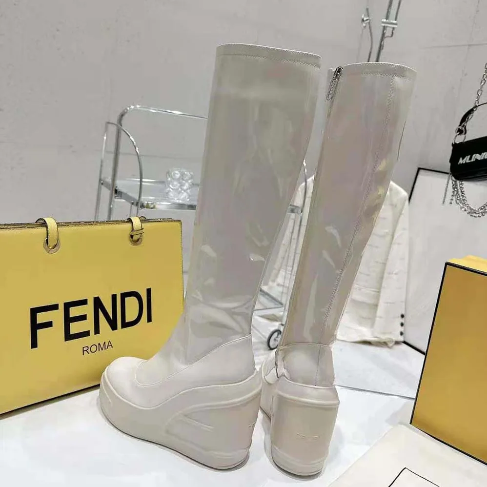 Fendi Fashion Show White Patent Leather Boots for Women Fendi Fashion Show White Patent Leather Boots for Women