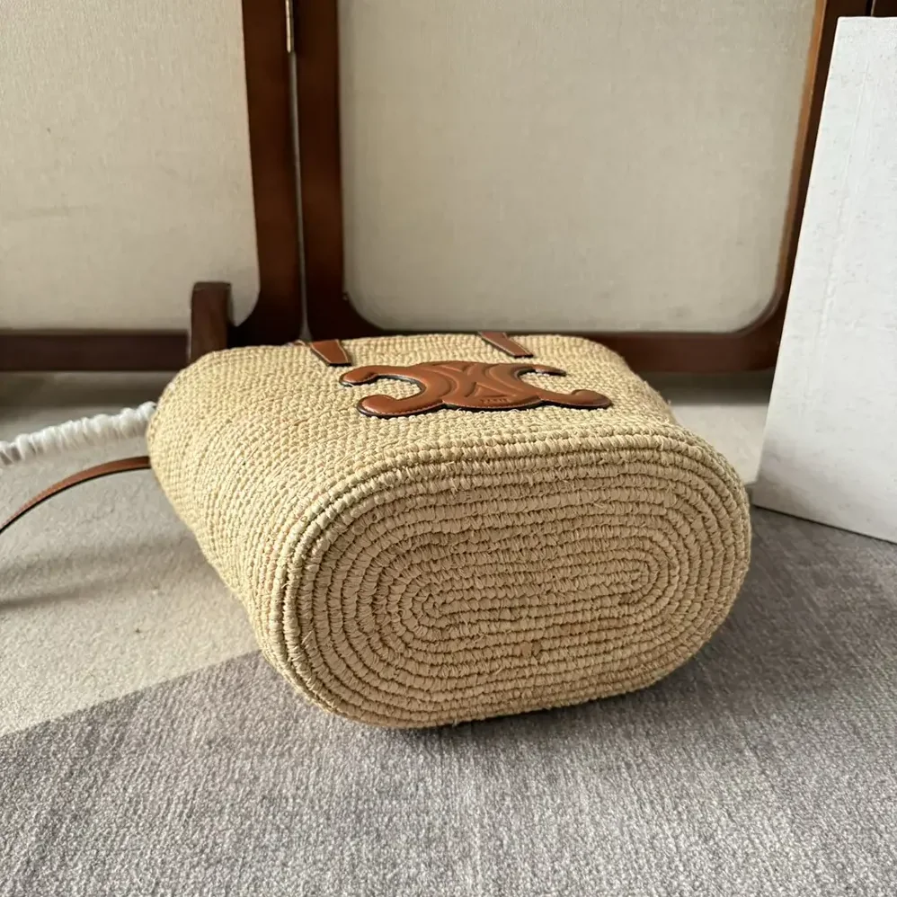 Celine Teen Supple Celine Classic Panier in Raffia and Calfskin for Women in Tan Celine Teen Supple Celine Classic Panier in Raffia and Calfskin for Women in Tan
