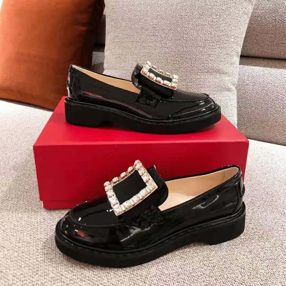 Roger Vivier Viv' Rangers Strass Buckle Loafers for Women in Black Roger Vivier Viv' Rangers Strass Buckle Loafers for Women in Black