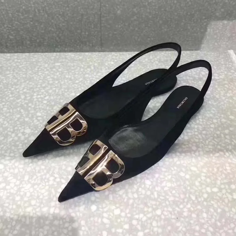 Balenciaga Shoes BB Slingback Velvet 5mm Heel for Women in Black Balenciaga Shoes BB Slingback Velvet 5mm Heel for Women in Black
