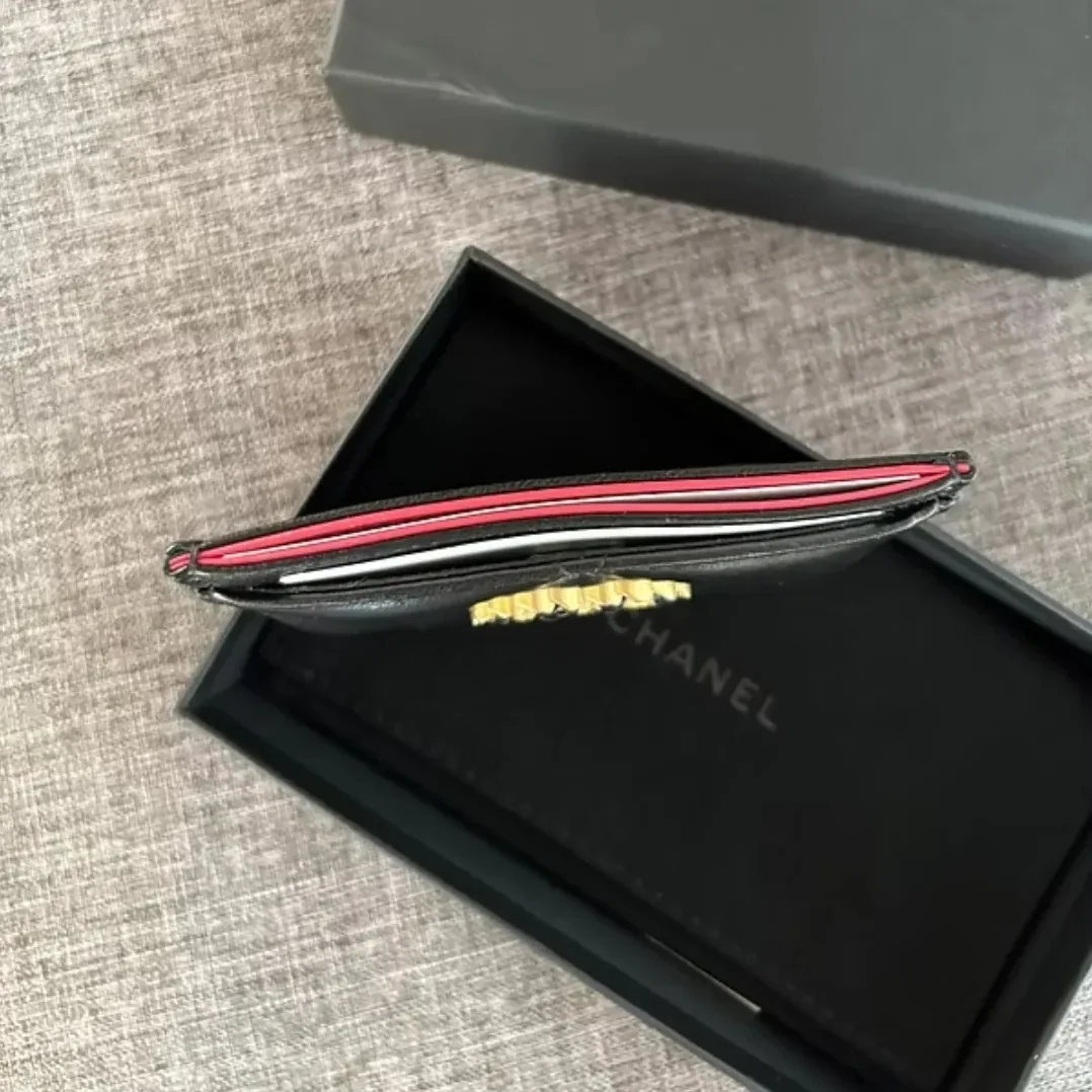 Chanel CO-CO 19 Card Holder Wallet Black Gold Toned Hardware /