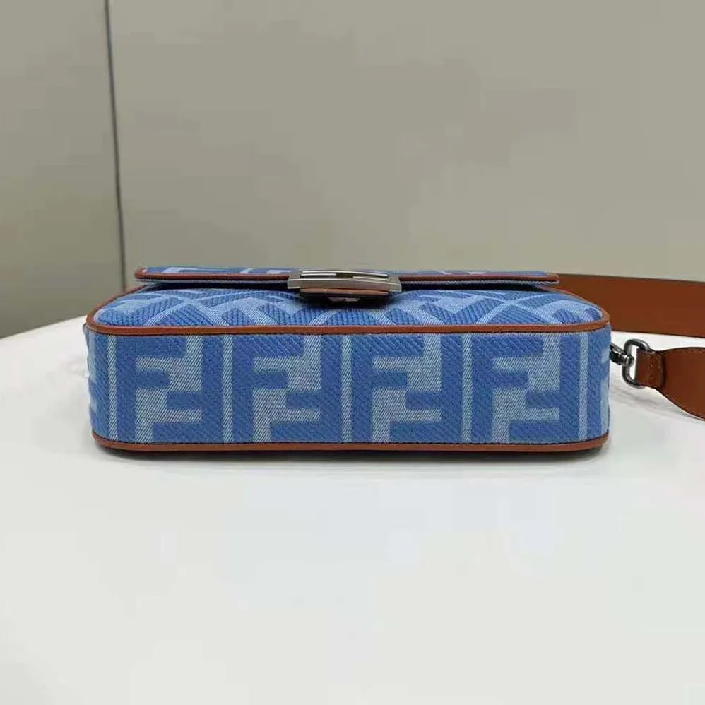 Fendi Baguette Light Blue Denim Bag with FF Embroidery for Women