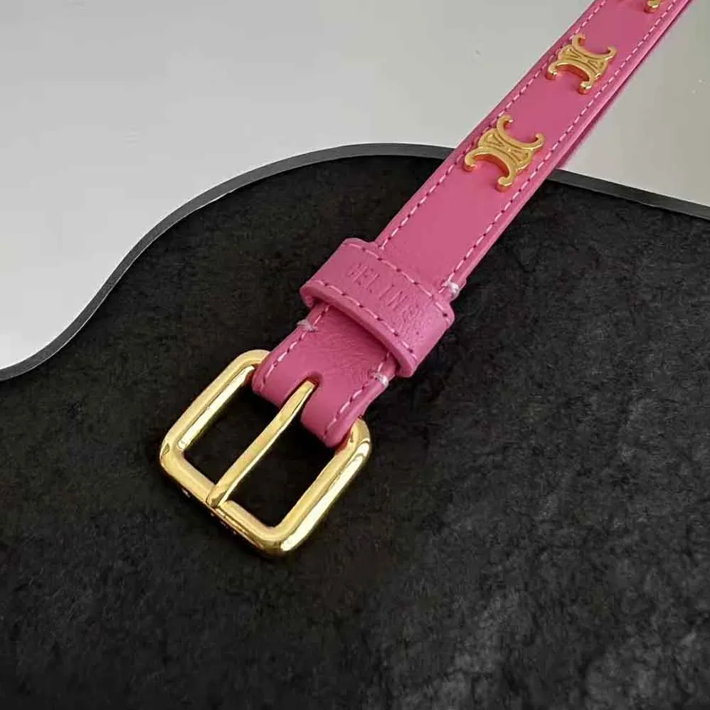 Celine Triomphe Multi Leather Bracelet in Brass with Gold Finish and Smooth Calfskin for Women in Pink