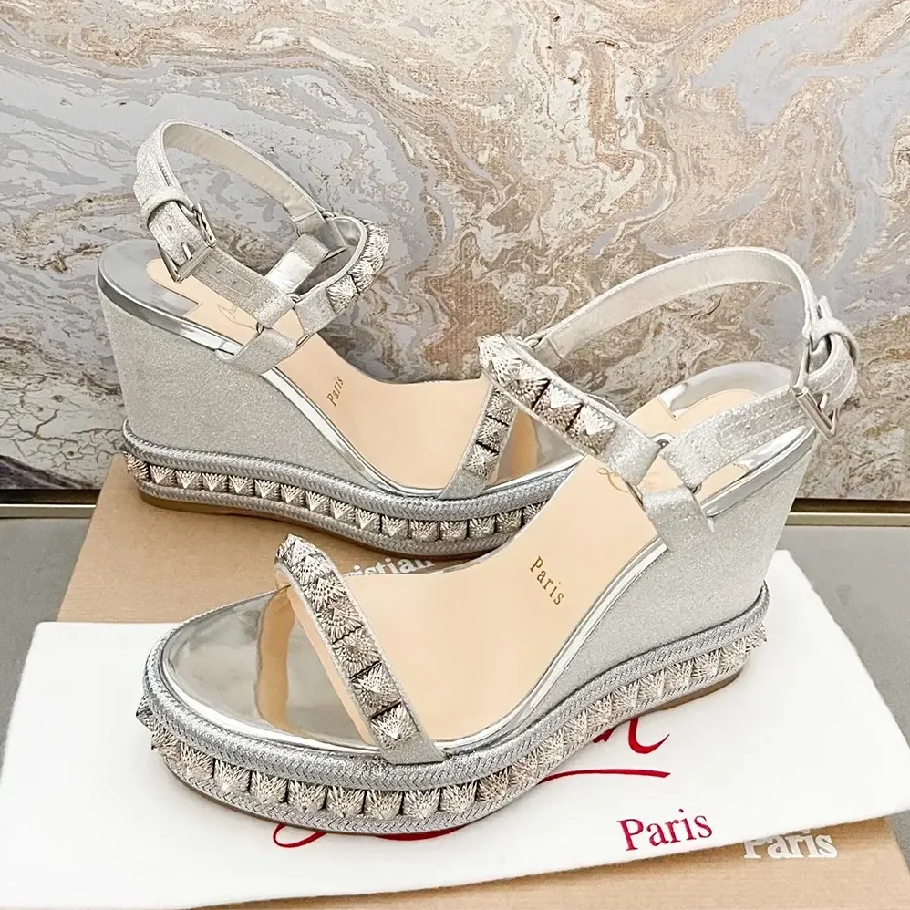 Christian Louboutin Silver Leather Calf Leather/Studded Cataclou 140 Platform Espadrille for Women