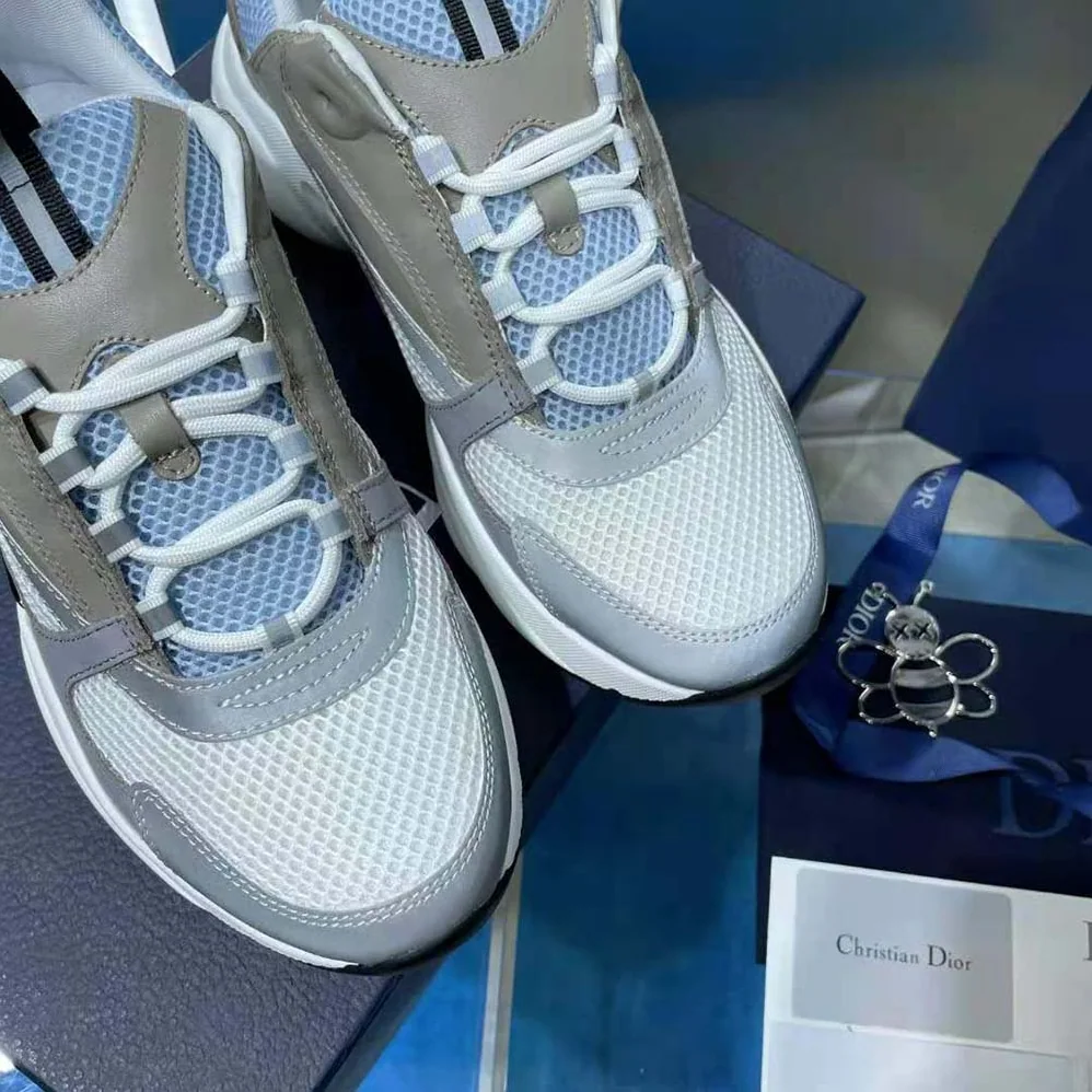 Dior B22 Sneaker White and Blue Technical Mesh and Gray Calfskin for Men Dior B22 Sneaker White and Blue Technical Mesh and Gray Calfskin for Men