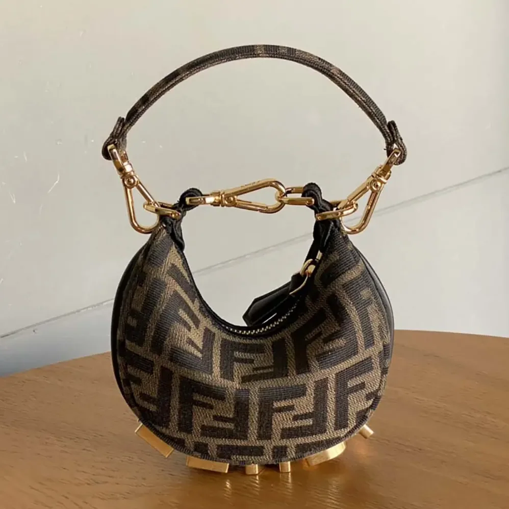 Fendi Nano Fendigraphy Brown Fabric Charm for Women Fendi Nano Fendigraphy Brown Fabric Charm for Women